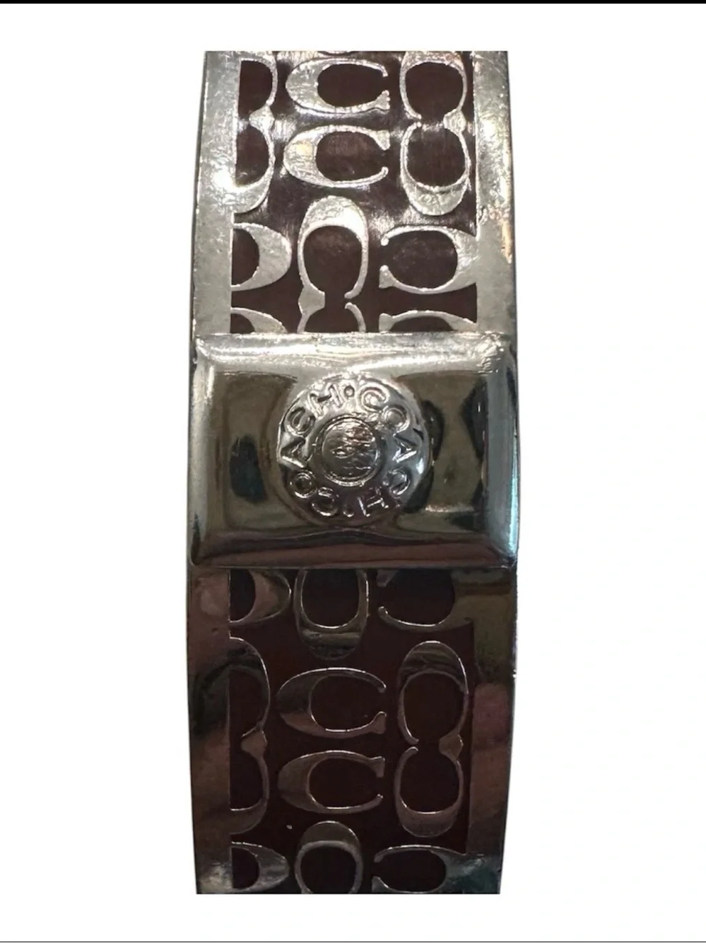 Coach Brown and Silver Signature Cuff Bracelets